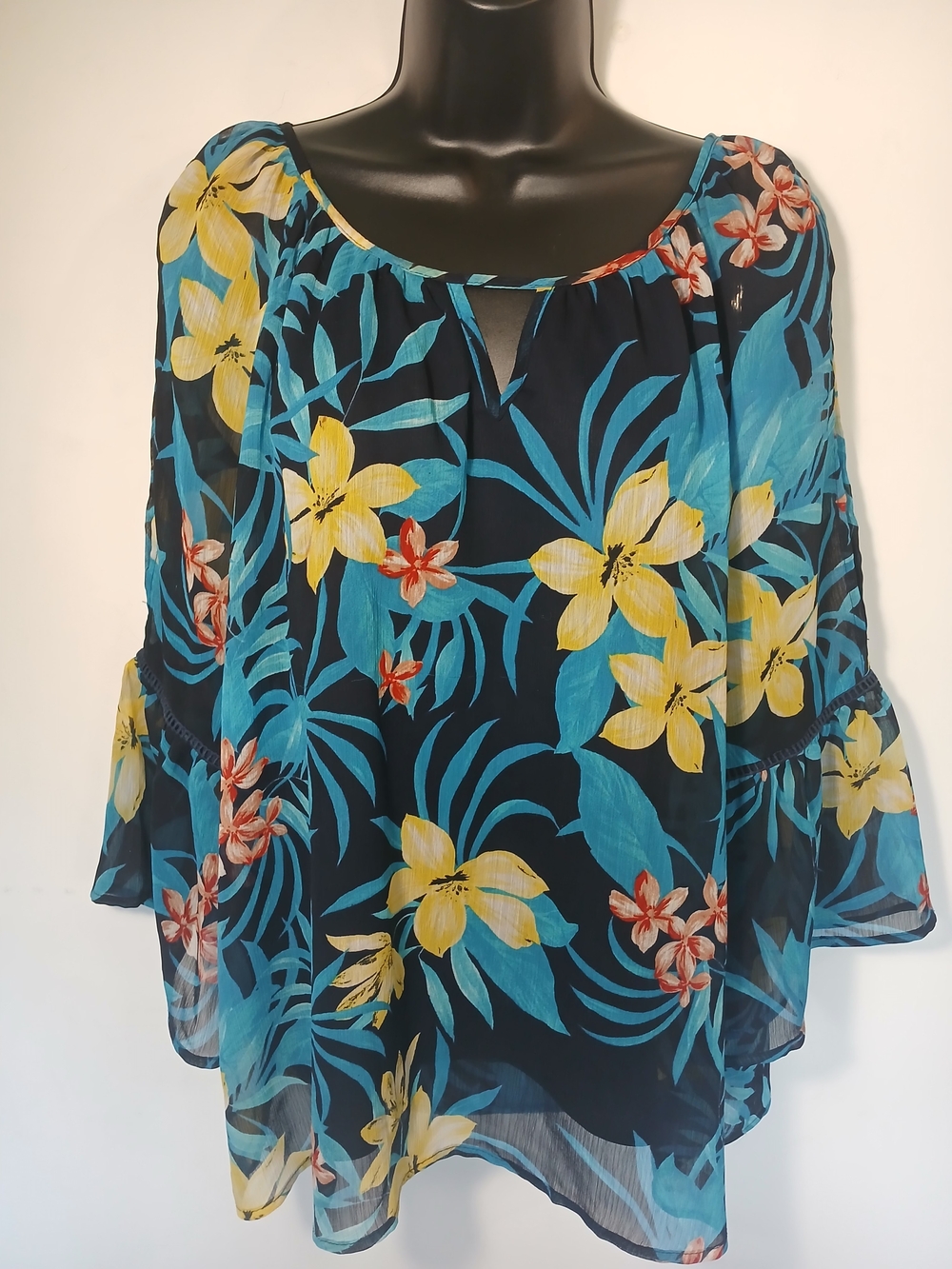 Women’s Navy Floral Tunic Top with Yellow & Teal Print